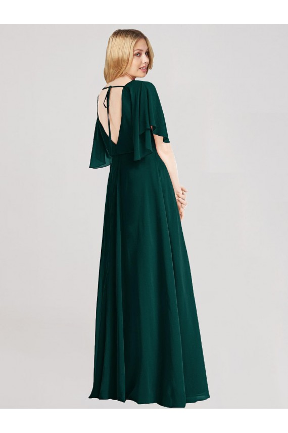 Flutter Sleeves Ever Green Open Back A-Line Round Neck Bridesmaid Dress Maidstone