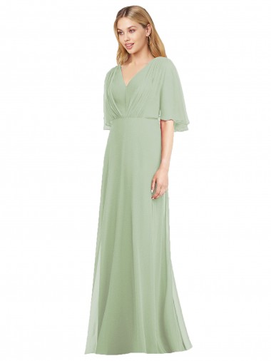 Flutter Sleeves Smoke Green Trumpet V-Neck Bridesmaid Dress Maidstone