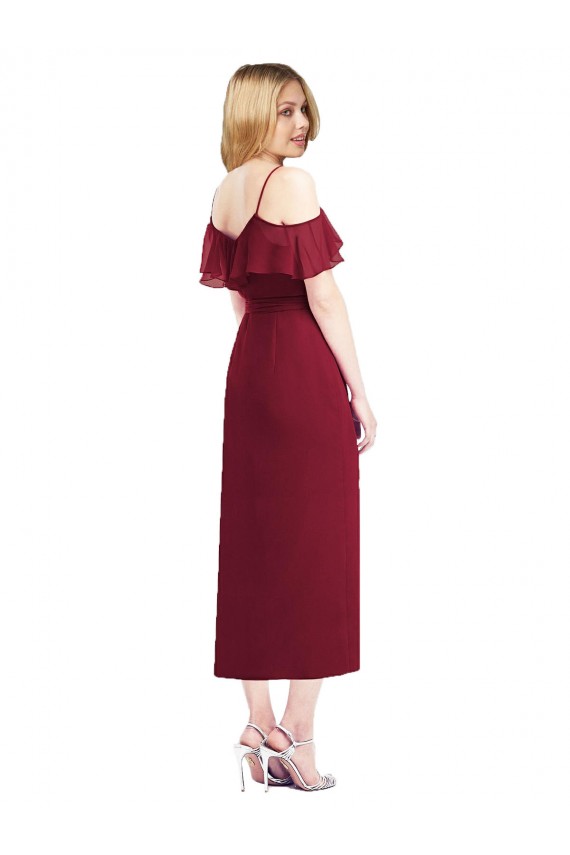 Cold Shoulder Salmon Trumpet Spaghetti Straps High Low Bridesmaid Dress Maidstone