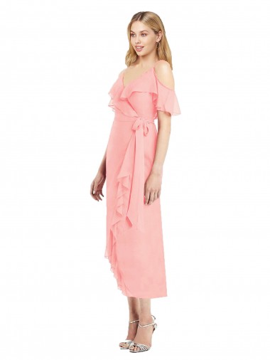 Cold Shoulder Salmon Trumpet Spaghetti Straps High Low Bridesmaid Dress Maidstone