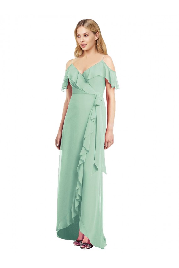 Cold Shoulder Mint Green Trumpet Spaghetti Straps High Low Bridesmaid Dress Maidstone