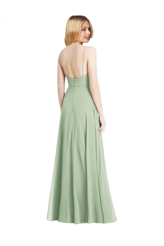 Sleeveless Sage Low Back Trumpet Spaghetti Straps Formal Evening Gown / Bridesmaid Dress Maidstone