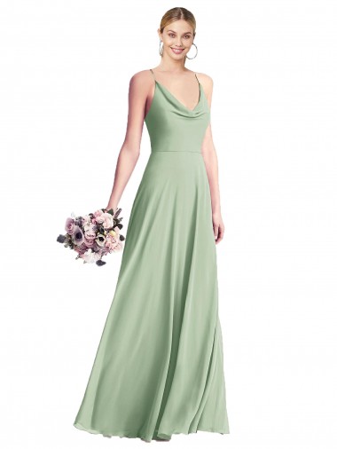 Sleeveless Sage V-Back A-Line Spaghetti Straps Bridesmaid Dress / Evening Dress Maidstone