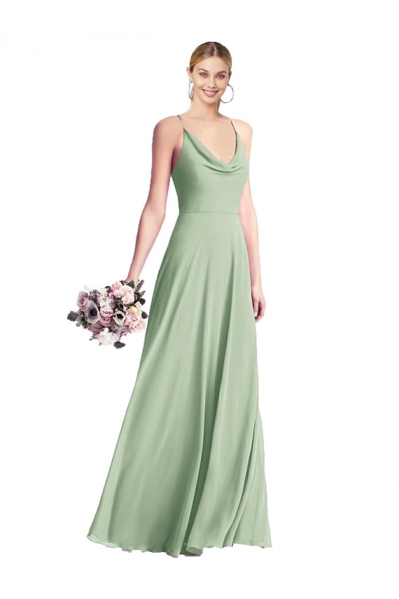 Sleeveless Sage V-Back A-Line Spaghetti Straps Bridesmaid Dress / Evening Dress Maidstone