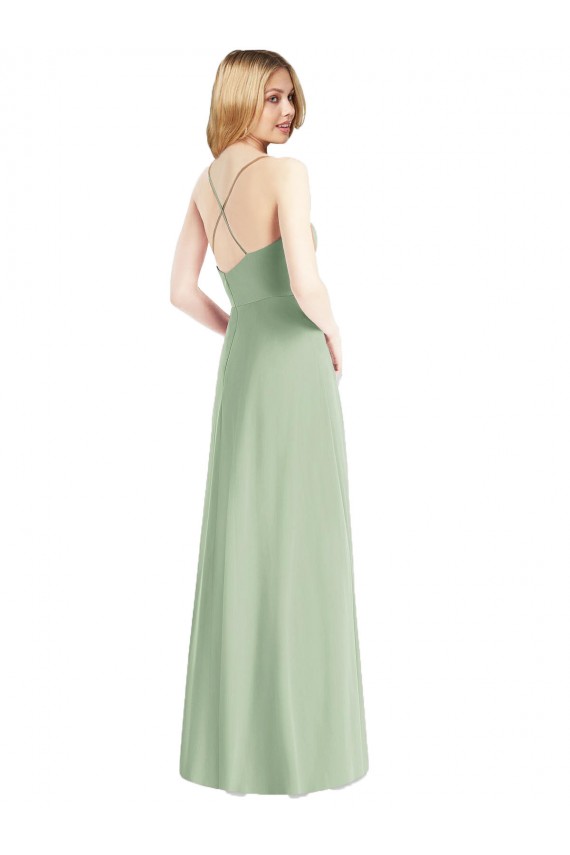 Sleeveless Sage V-Back A-Line Spaghetti Straps Bridesmaid Dress / Evening Dress Maidstone