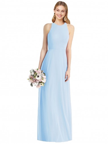 Sleeveless Light Sky Blue Trumpet Halter Neck Semi Formal Evening Dress / Bridesmaid Dress Maidstone