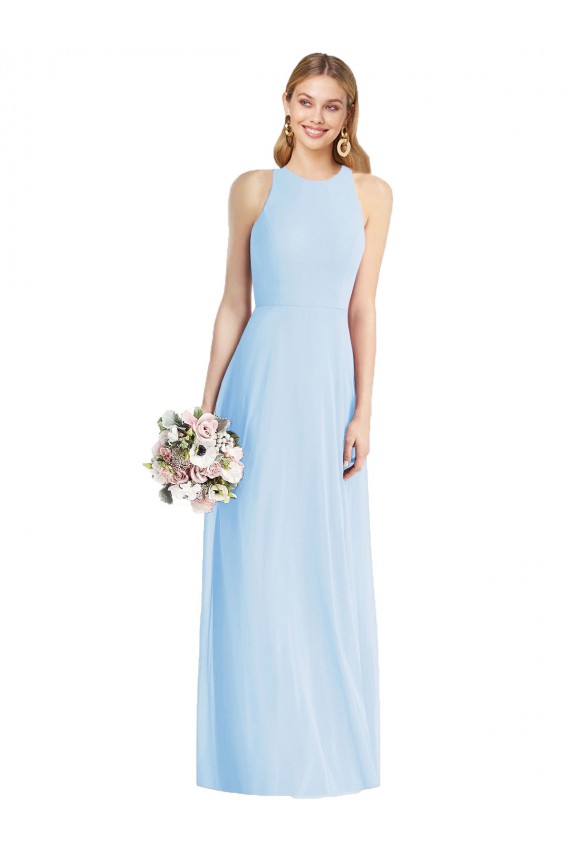 Sleeveless Light Sky Blue Trumpet Halter Neck Semi Formal Evening Dress / Bridesmaid Dress Maidstone