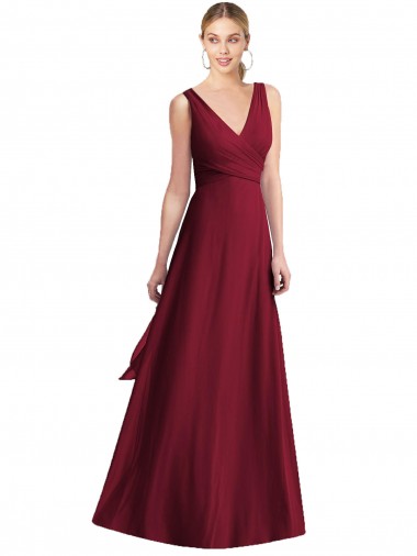 Sleeveless Burgundy V-Back A-Line Chiffon V-Neck Bridesmaid Dress Maidstone