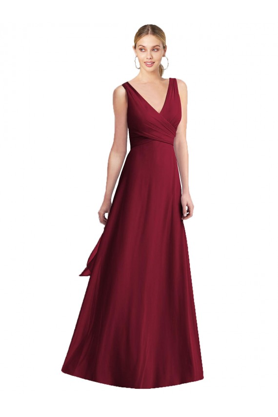 Sleeveless Burgundy V-Back A-Line Chiffon V-Neck Bridesmaid Dress Maidstone