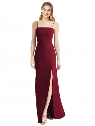 Sleeveless Burgundy Tie Back Trumpet Spaghetti Straps Bridesmaid Dress Maidstone