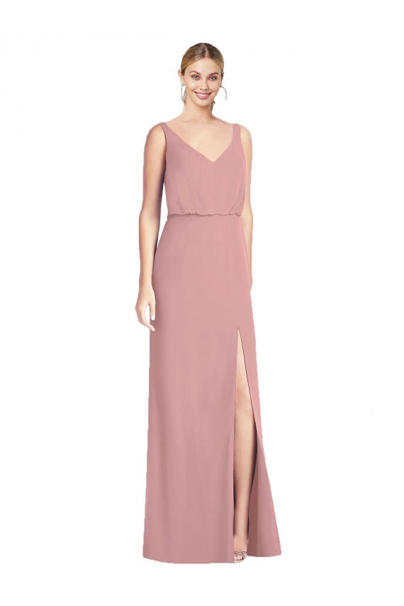 Sleeveless Dusty Pink V-Back Mermaid V-Neck Bridesmaid Dress Maidstone