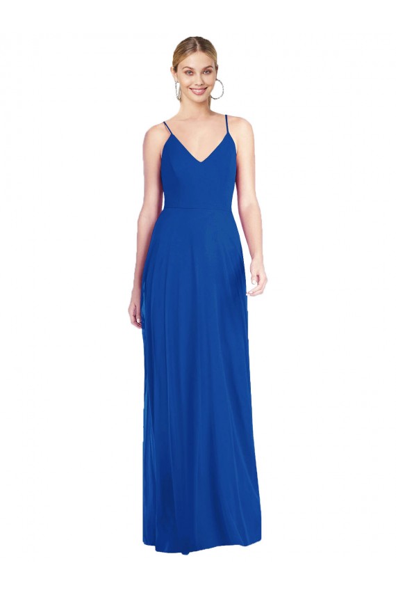 Sleeveless Royal Blue Criss Cross Back A-Line Spaghetti Straps Formal Dress / Bridesmaid Dress Maidstone