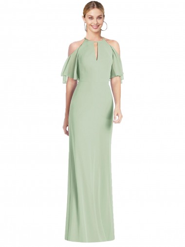 Cold Shoulder Sage Mermaid Halter Neck Semi Formal Evening Dress / Bridesmaid Dress Maidstone