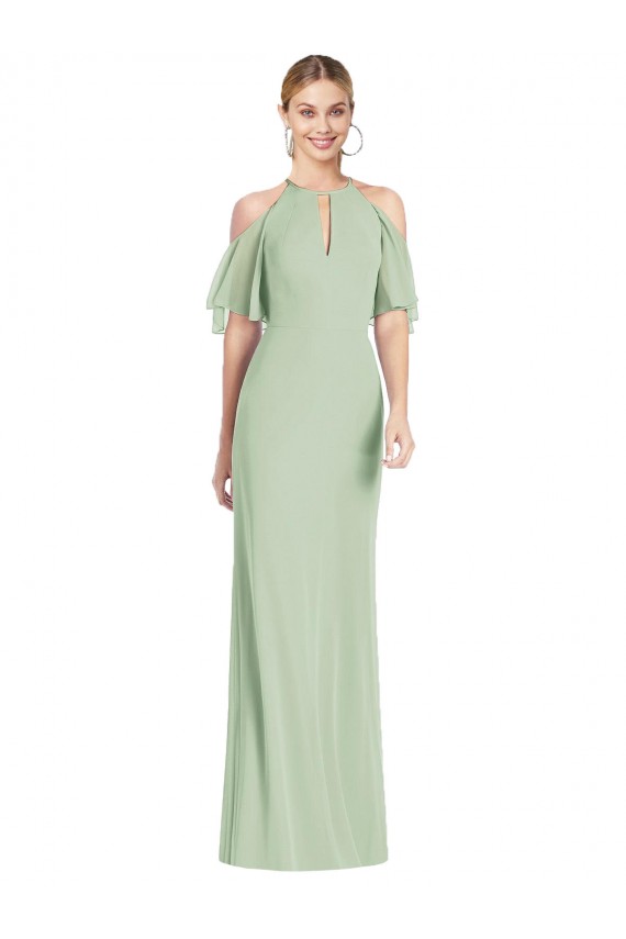 Cold Shoulder Sage Mermaid Halter Neck Semi Formal Evening Dress / Bridesmaid Dress Maidstone