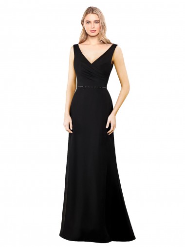 Sleeveless Black V-Back A-Line V-Neck Prom Dress / Bridesmaid Dress Maidstone