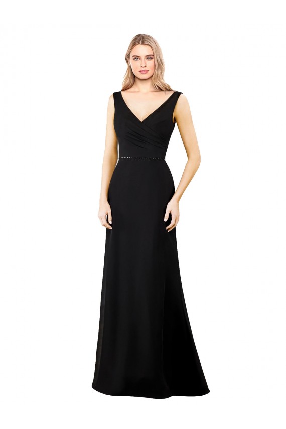 Sleeveless Black V-Back A-Line V-Neck Prom Dress / Bridesmaid Dress Maidstone