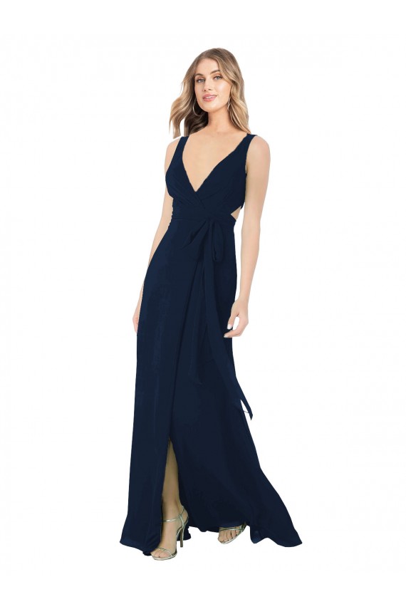 Sleeveless Dark Navy A-Line V-Neck Bridesmaid Dress / Evening Dress Maidstone