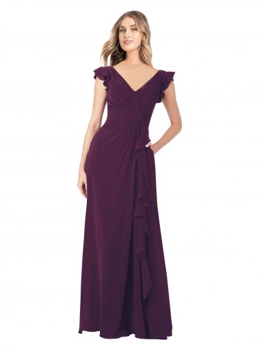 Cap Sleeves Grape A-Line V-Neck Formal Dress / Bridesmaid Dress Maidstone