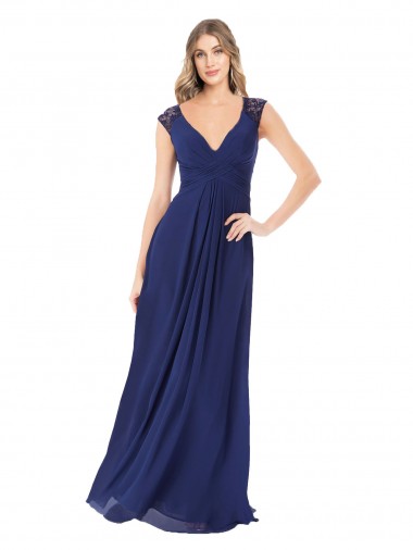 Cap Sleeves Sapphire Keyhole Back A-Line V-Neck Bridesmaid Dress Maidstone