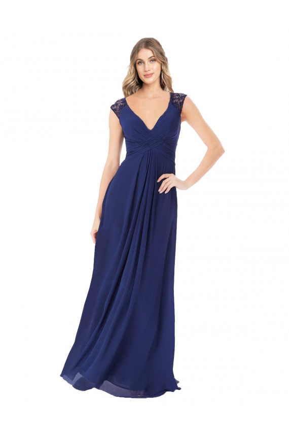 Cap Sleeves Sapphire Keyhole Back A-Line V-Neck Bridesmaid Dress Maidstone