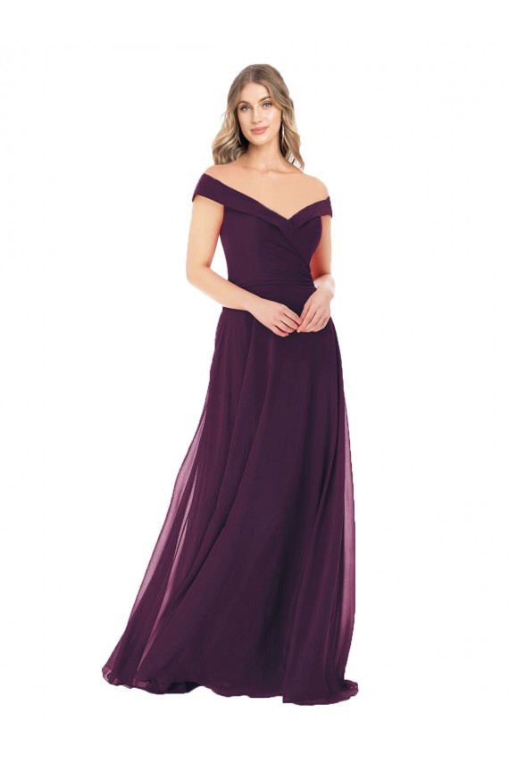 Sleeveless Grape A-Line Off the Shoulder Bridal Party Dress Maidstone