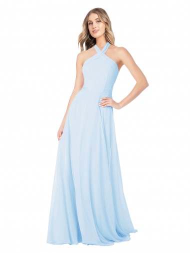 Sleeveless Light Sky Blue A-Line Halter Neck Bridesmaid Dress / Evening Gowns Maidstone