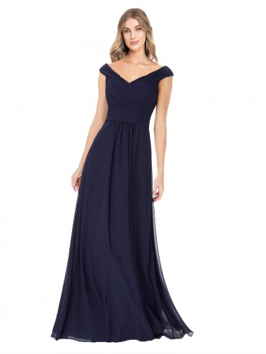 Sleeveless Dark Navy A-Line Off the Shoulder Evening Dress / Bridesmaid Dress Maidstone