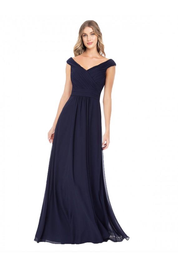 Sleeveless Dark Navy A-Line Off the Shoulder Evening Dress / Bridesmaid Dress Maidstone