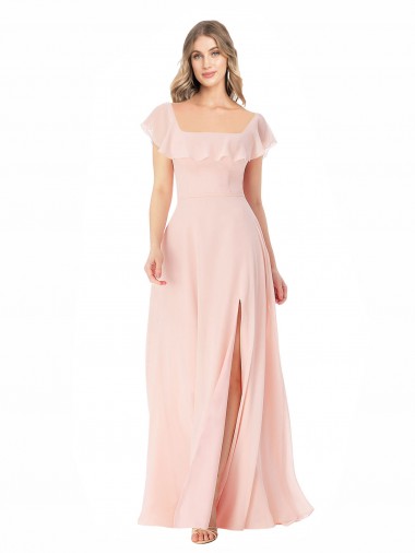 Cap Sleeves Pink A-Line Square Neck Formal Dress / Bridesmaid Dress Maidstone