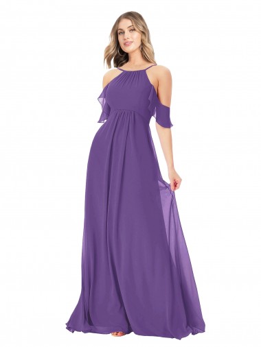 Cold Shoulder Plum Purple A-Line Off the Shoulder Bridesmaid Dress Maidstone