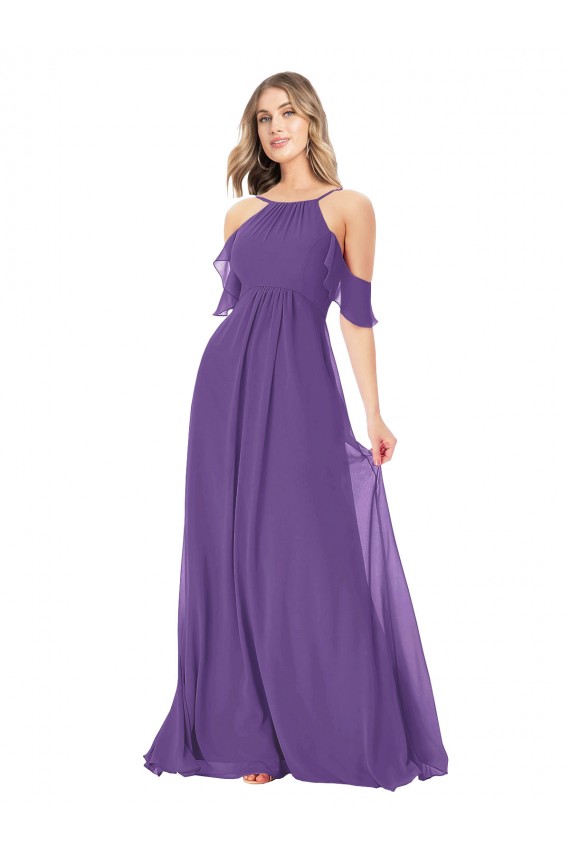 Cold Shoulder Plum Purple A-Line Off the Shoulder Bridesmaid Dress Maidstone