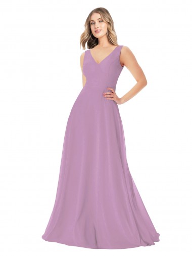 Sleeveless Dark Lavender A-Line V-Neck Bridal Party Dress Maidstone