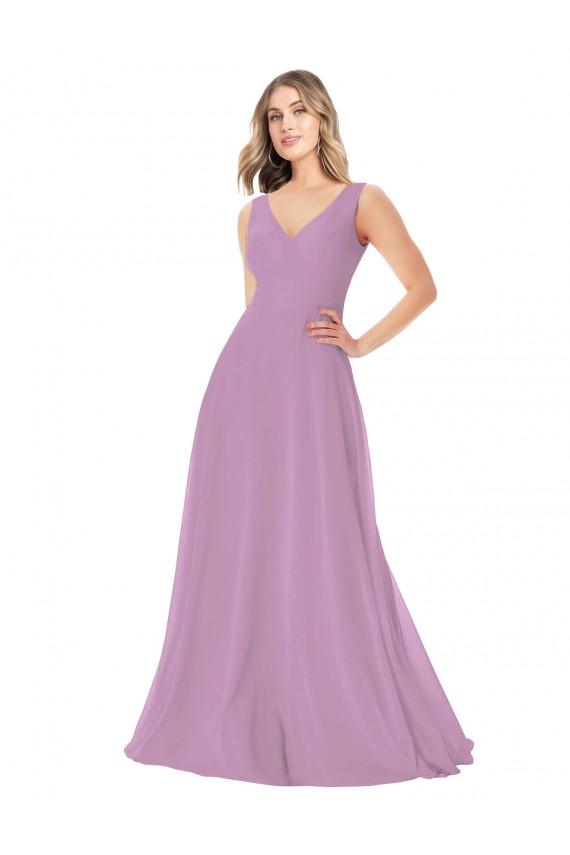 Sleeveless Dark Lavender A-Line V-Neck Bridal Party Dress Maidstone