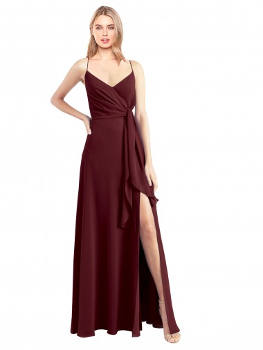 Sleeveless Burgundy Gold Low Back A-Line Spaghetti Straps Bridesmaid Dress Maidstone