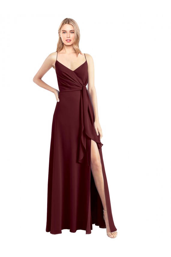 Sleeveless Burgundy Gold Low Back A-Line Spaghetti Straps Bridesmaid Dress Maidstone