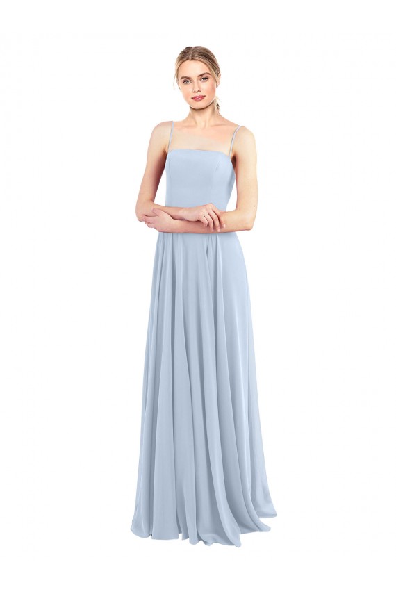 Sleeveless Light Sky Blue Low Back A-Line Spaghetti Straps Bridesmaid Dress Maidstone