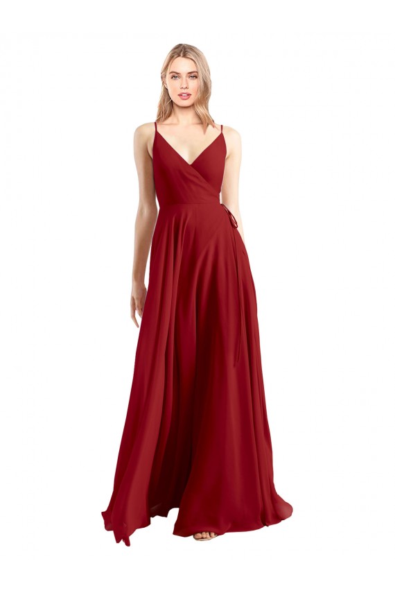Sleeveless Red V-Back A-Line Spaghetti Straps Bridesmaid Dress Maidstone