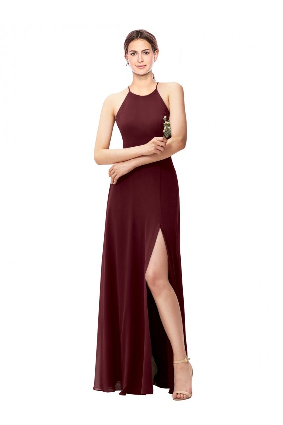 Sleeveless Burgundy Gold Criss Cross Back A-Line Halter Neck Bridesmaid Dress Maidstone