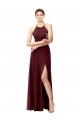 Sleeveless Burgundy Gold Criss Cross Back A-Line Halter Neck Bridesmaid Dress Maidstone