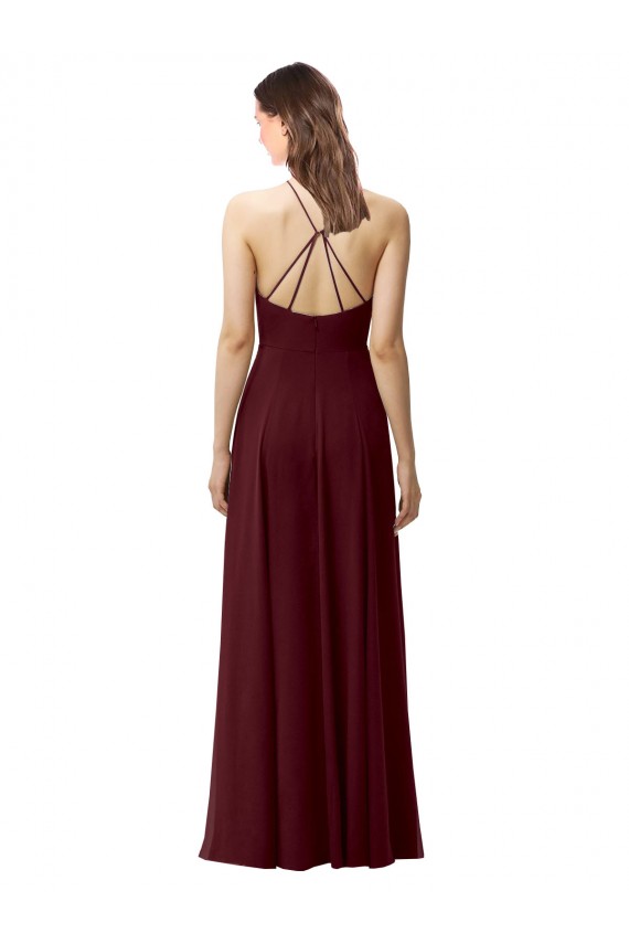 Sleeveless Burgundy Gold Criss Cross Back A-Line Halter Neck Bridesmaid Dress Maidstone