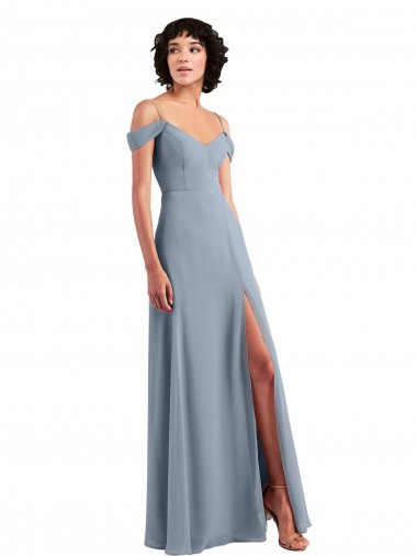 Sleeveless Dusty Blue A-Line Off the Shoulder Formal Dress / Bridesmaid Dress Maidstone