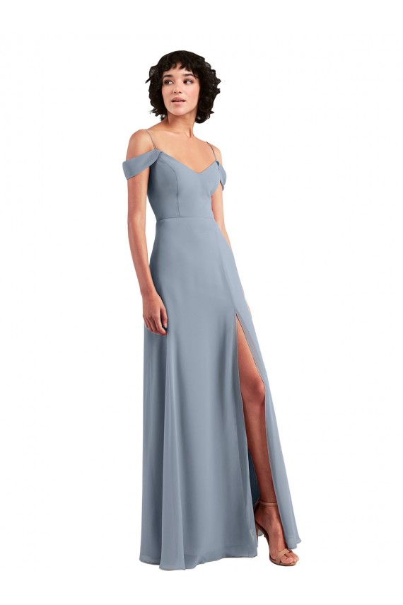 Sleeveless Dusty Blue A-Line Off the Shoulder Formal Dress / Bridesmaid Dress Maidstone