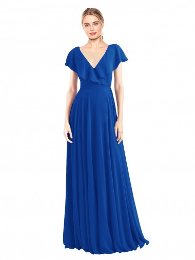 Flutter Sleeves Royal Blue V-Back A-Line V-Neck Bridesmaid Dress Maidstone