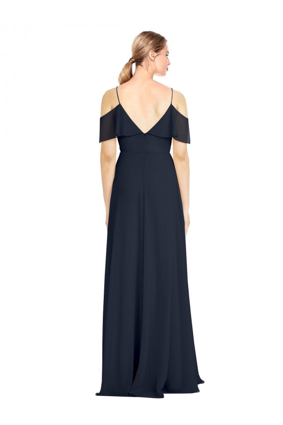 Sleeveless Dark Navy V-Back A-Line Off the Shoulder Bridesmaid Dress Maidstone