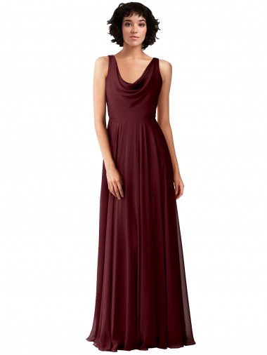 Sleeveless Burgundy Gold V-Back A-Line Cowl Neck Bridesmaid Dress Maidstone