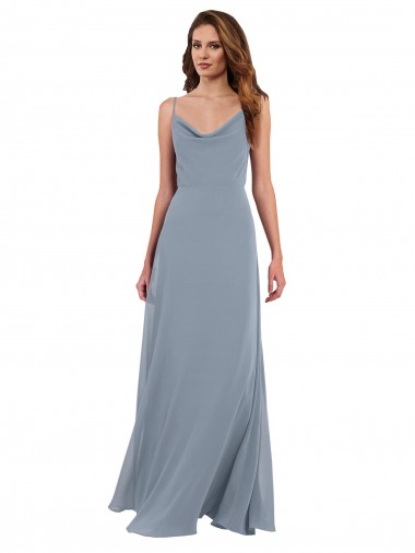 Sleeveless Dusty Blue V-Back A-Line Cowl Neck Formal Dress / Bridesmaid Dress Maidstone