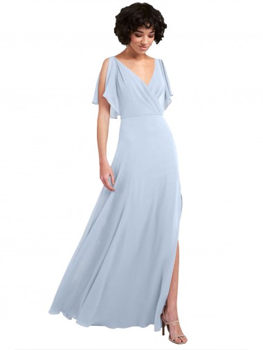 Split Sleeves Light Sky Blue V-Back A-Line V-Neck Bridesmaid Dresses Maidstone