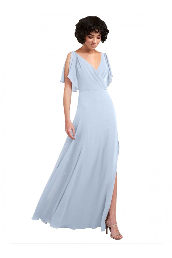 Split Sleeves Light Sky Blue V-Back A-Line V-Neck Bridesmaid Dresses Maidstone