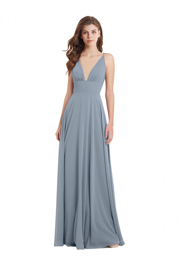 Sleeveless Dusty Blue V-Back A-Line V-Neck Bridesmaid Dress / Evening Gowns Maidstone