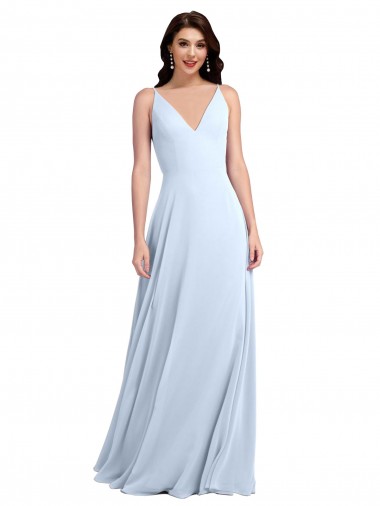 Sleeveless Light Sky Blue Keyhole Back A-Line V-Neck Evening Dress / Bridesmaid Dress Maidstone